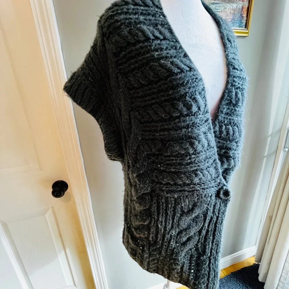 Kikit Women's Cable Knit Sweater Vest Cardigan Grey Size M Shawl CottageCore